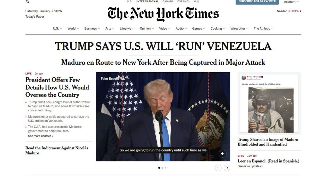Ataque de Trump à Venezuela é ilegal e imprudente, diz New York Times