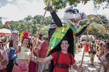 Brasília (DF), 17/02/2026 - Gabriel Balarine com sua fantasia de saruê participa do carnaval de rua no Bloco Calango Careta.
Foto: Joédson Alves/Agência Brasil